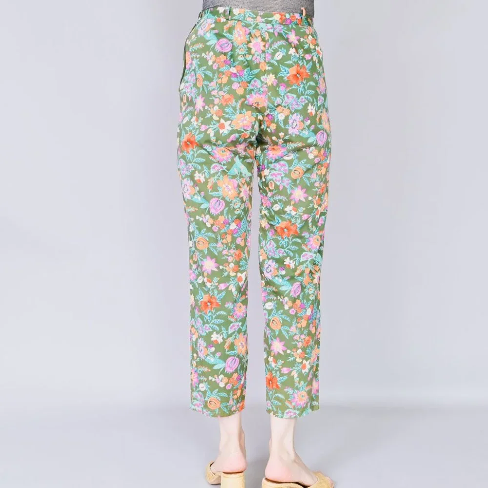 VINTAGE Vico Dritto Portofino High Waist Green Floral Pants 50s Retro S - Picture 4 of 7